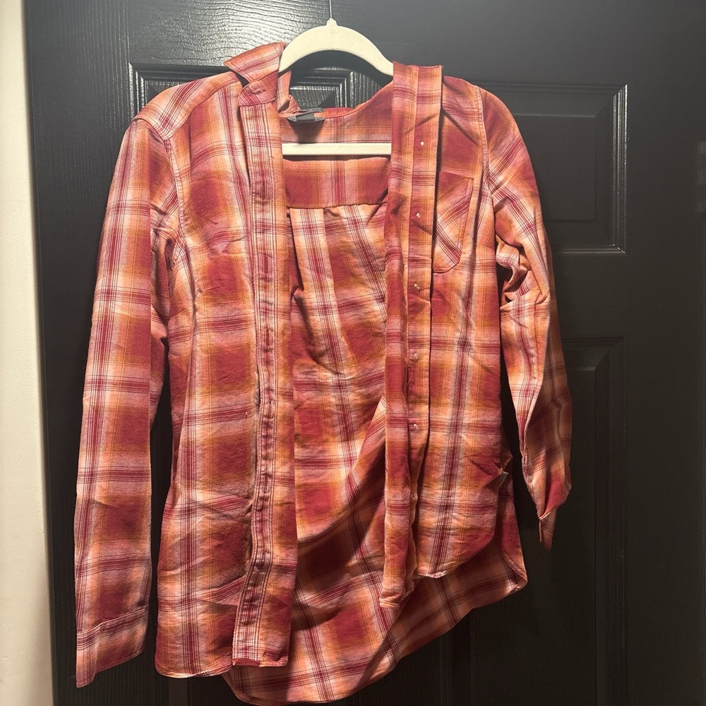 Red and Orange Plaid Button-Up Shirt